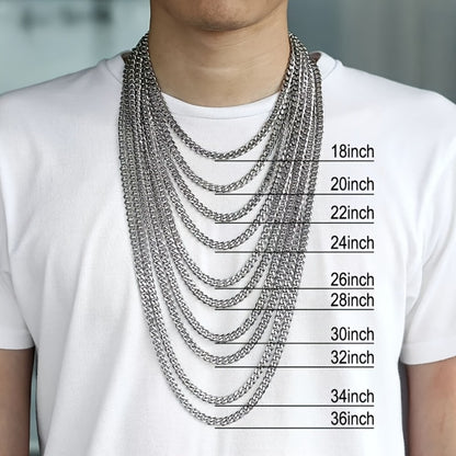 Cuban Link Chain Necklace - Silver Curb for Men - Stainless Steel Choker & Long , 3mm to 11mm Wide, 15 - product detail view