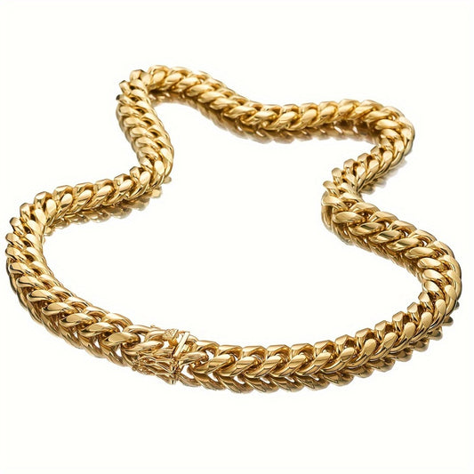 Cuban Link Chain Necklace - for Men - Stainless Steel Gold Plated Hip Hop Thick , 6mm to 22mm Wide, 16 - main product view