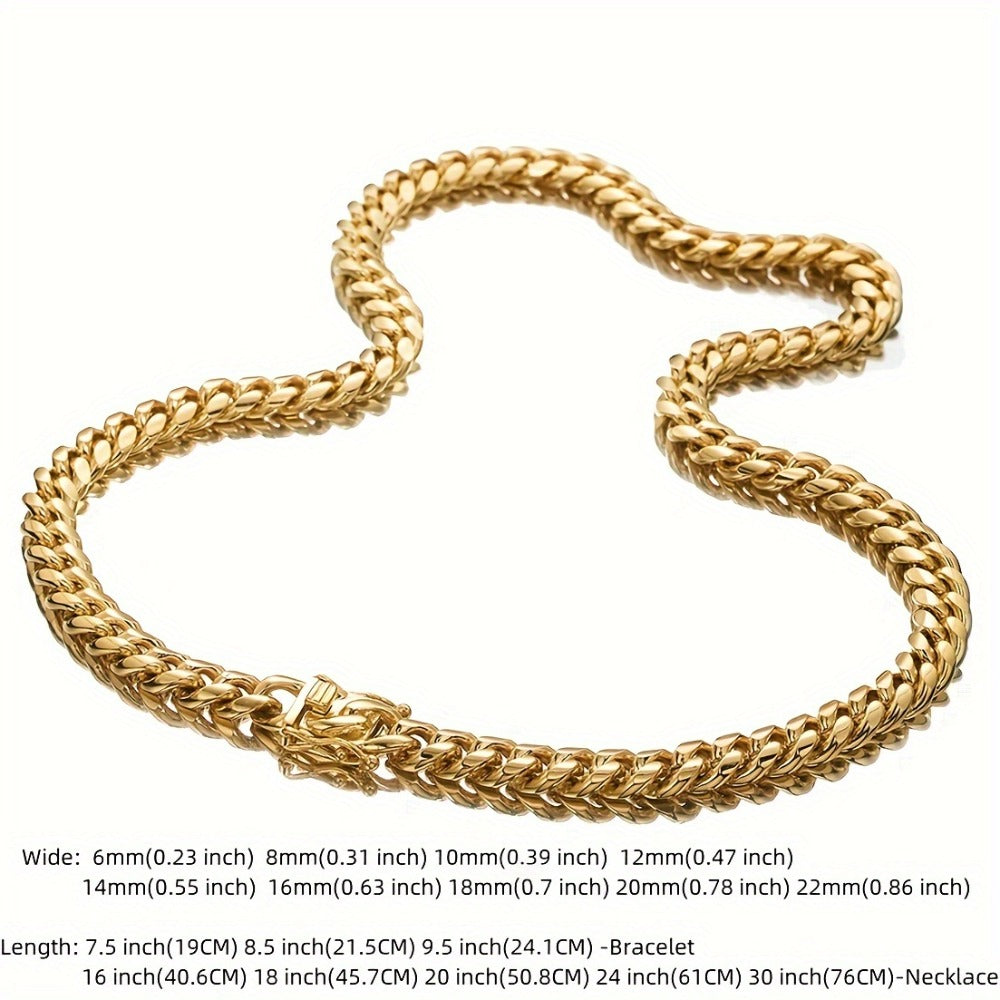 Cuban Link Chain Necklace - for Men - Stainless Steel Gold Plated Hip Hop Thick , 6mm to 22mm Wide, 16 - product detail view