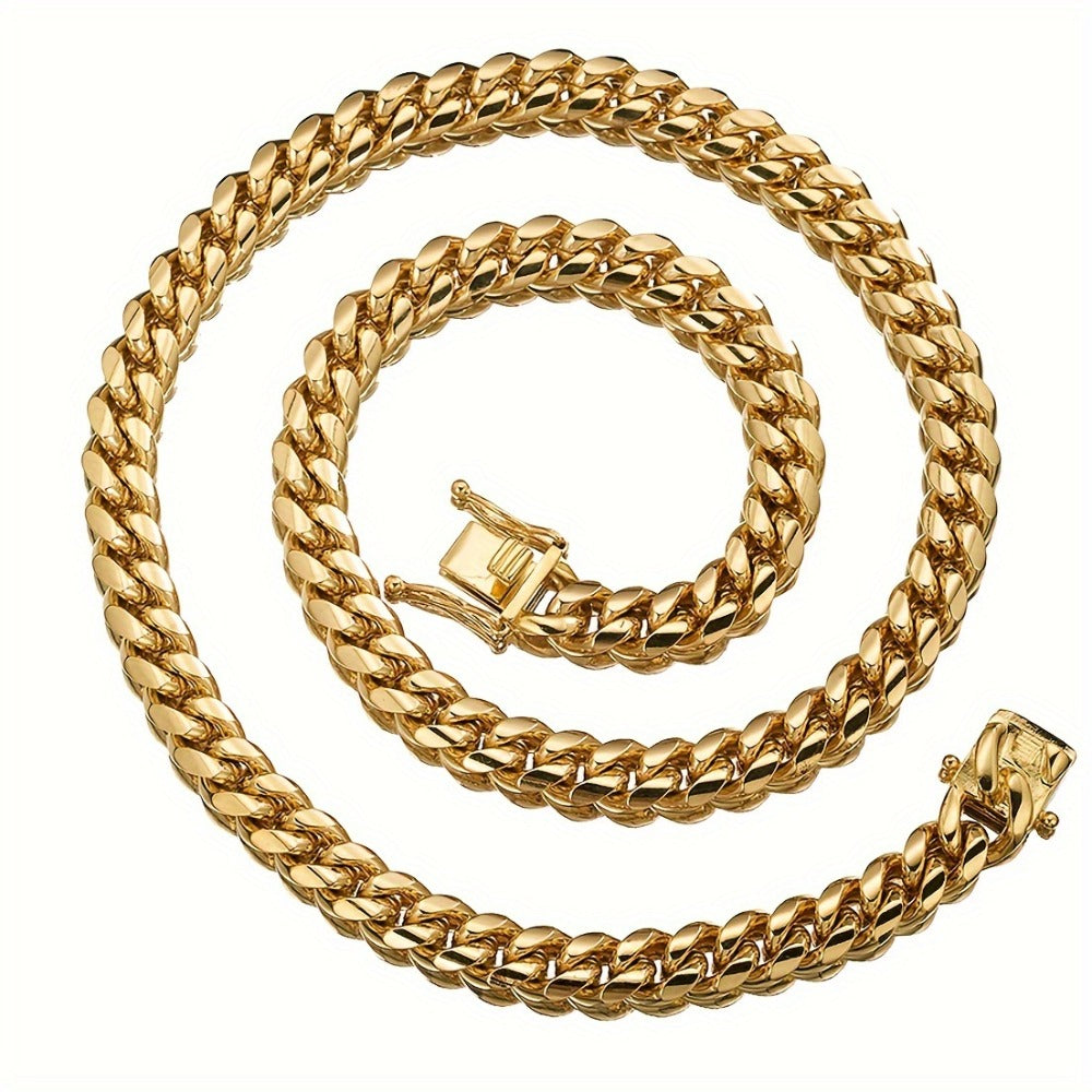 Cuban Link Chain Necklace - for Men - Stainless Steel Gold Plated Hip Hop Thick , 6mm to 22mm Wide, 16 - product detail view