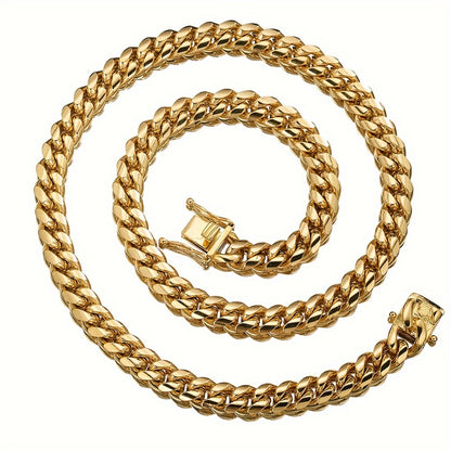 Cuban Link Chain Necklace - for Men - Stainless Steel Gold Plated Hip Hop Thick , 6mm to 22mm Wide, 16 - product detail view