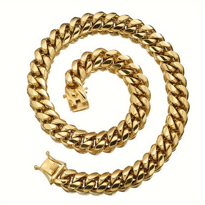 Cuban Link Chain Necklace - for Men - Stainless Steel Gold Plated Hip Hop Thick , 6mm to 22mm Wide, 16 - product detail view