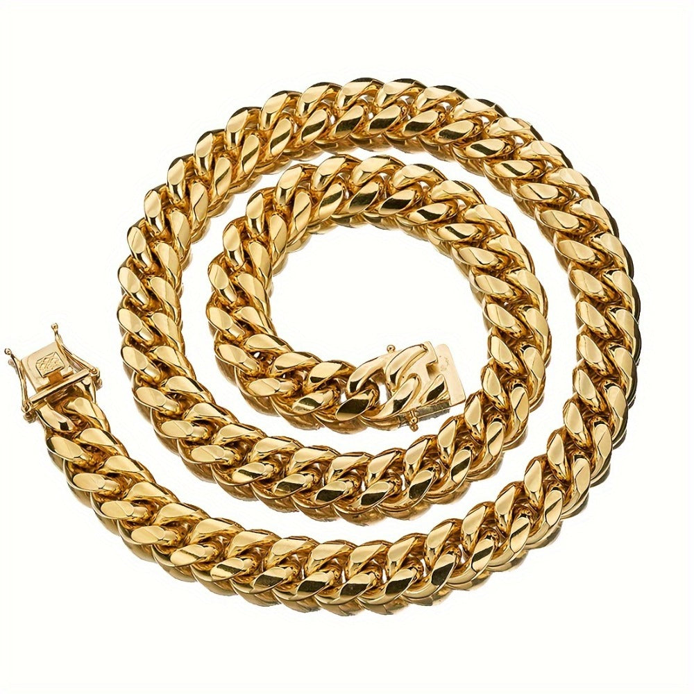 Cuban Link Chain Necklace - for Men - Stainless Steel Gold Plated Hip Hop Thick , 6mm to 22mm Wide, 16 - product detail view