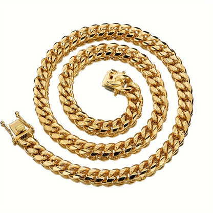 Cuban Link Chain Necklace - for Men - Stainless Steel Gold Plated Hip Hop Thick , 6mm to 22mm Wide, 16 - product detail view