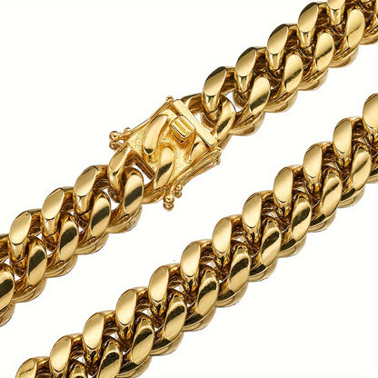 Cuban Link Chain Necklace - for Men - Stainless Steel Gold Plated Hip Hop Thick , 6mm to 22mm Wide, 16 - product detail view