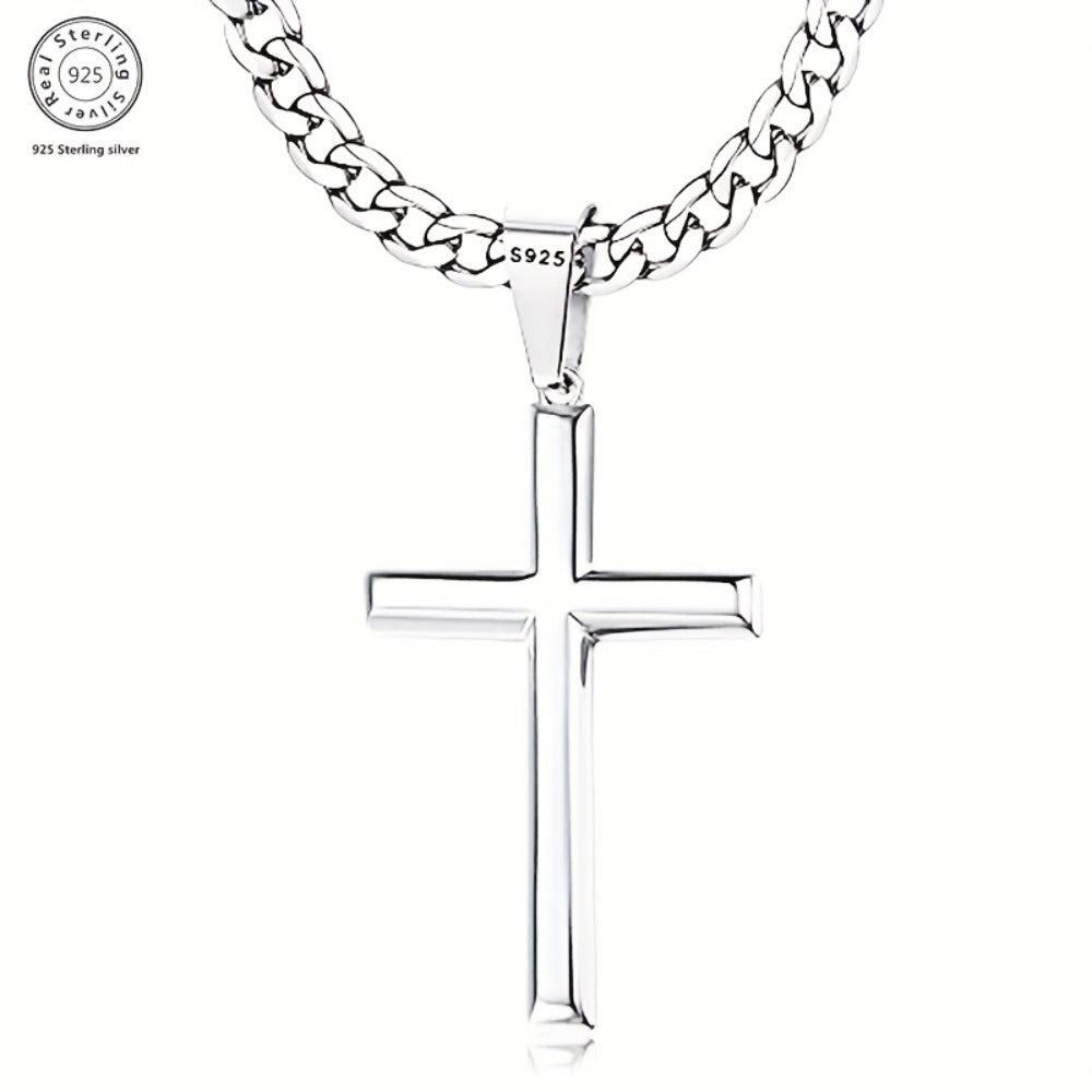 Cuban Link Chain Necklace - Sterling Silver Cross 925 5mm Pendant with Gift Box 22 24 Inch Unisex - product detail view 4