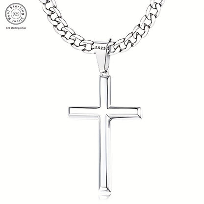 Cuban Link Chain Necklace - Sterling Silver Cross 925 5mm Pendant with Gift Box 22 24 Inch Unisex - product detail view 4