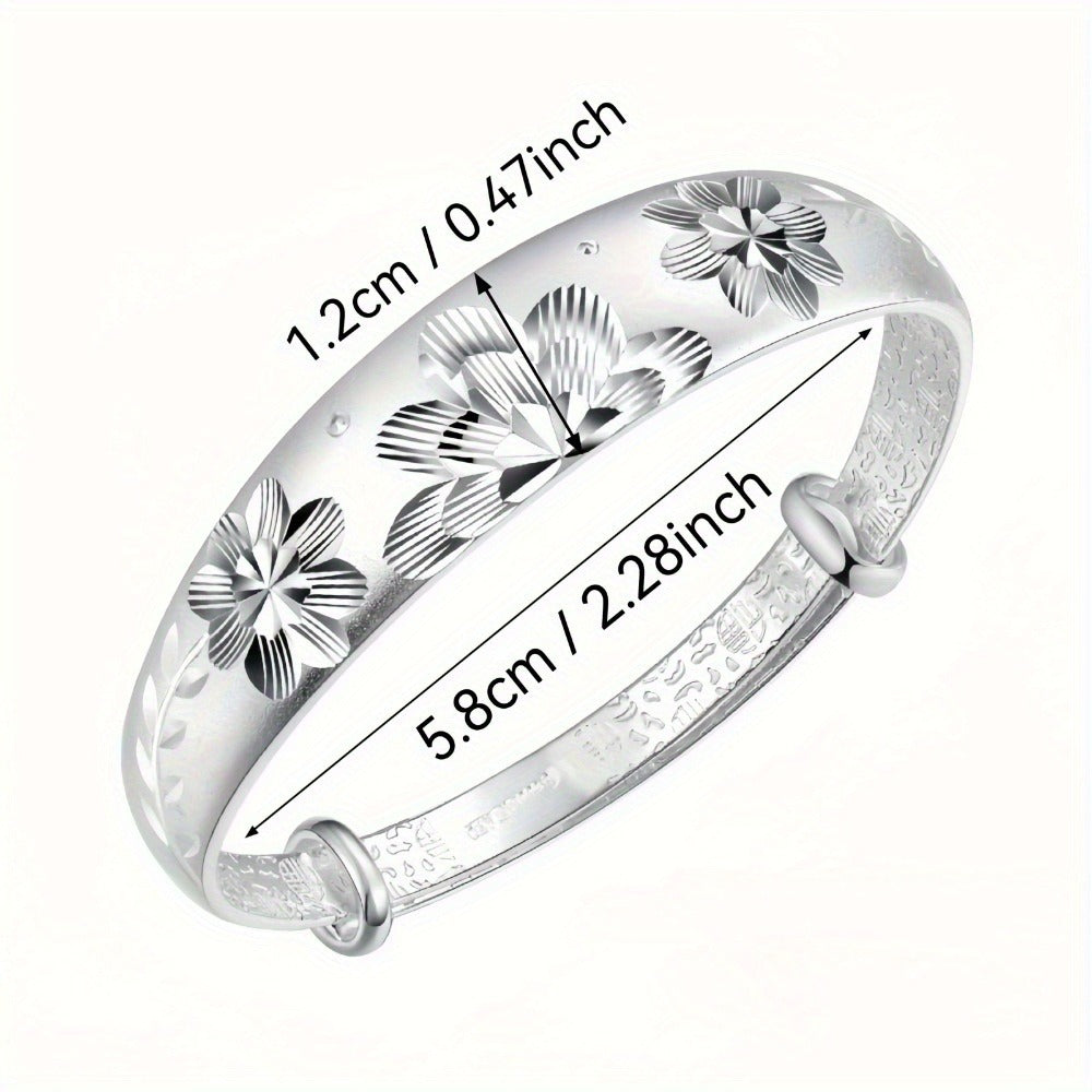 Cuff Bracelet for Women - 925 Silver Floral Cuff, Engraved Open Band - size chart 1.2cm / 0.47inch 5.8cm / 2.28inch