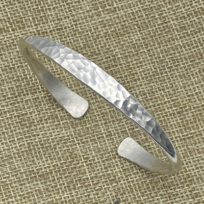 Cuff Bracelet - 925 Sterling Silver Hammered for Women Handmade Corrugated Open Bangle - product detail view 9