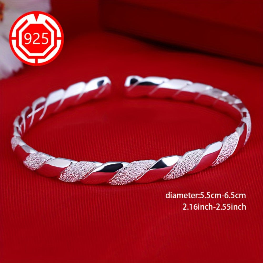 Cuff Bracelet - 925 Sterling Silver Twisted Open Bangle Set 2Pcs for Women - product detail view 2