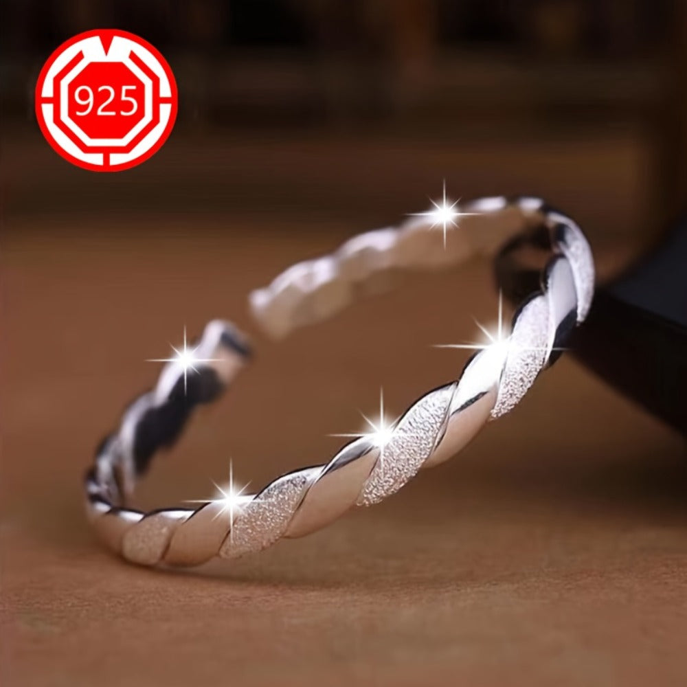 Cuff Bracelet - 925 Sterling Silver Twisted Open Bangle Set 2Pcs for Women - product detail view 3
