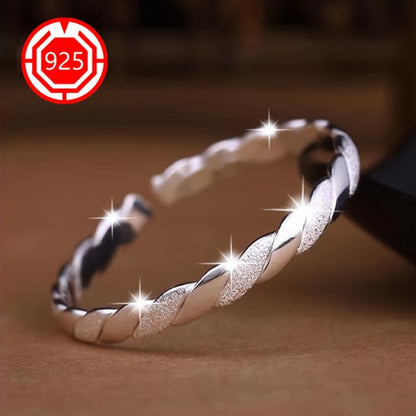 Cuff Bracelet - 925 Sterling Silver Twisted Open Bangle Set 2Pcs for Women - product detail view 3