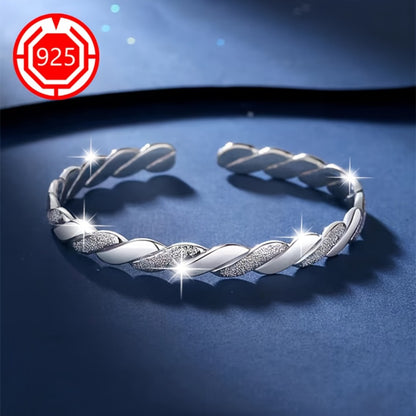 Cuff Bracelet - 925 Sterling Silver Twisted Open Bangle Set 2Pcs for Women - product detail view 4
