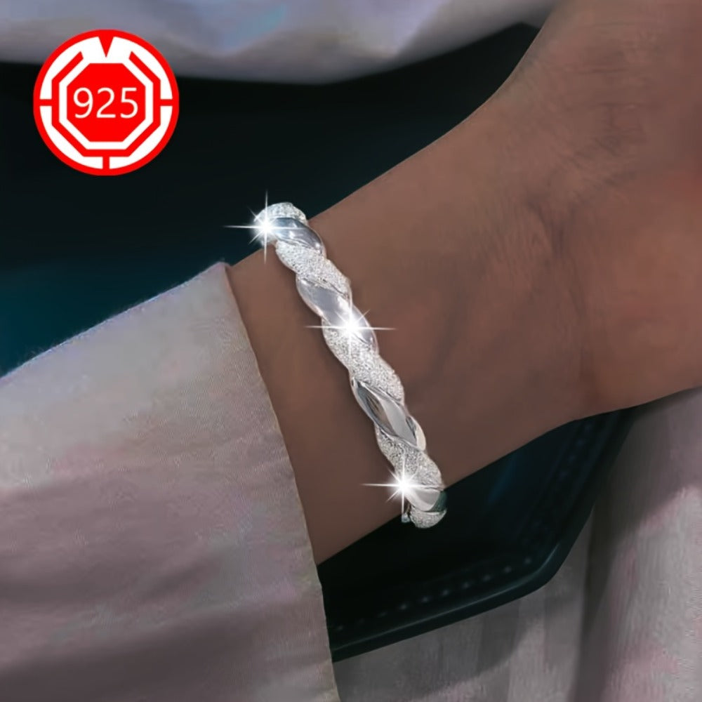 Cuff Bracelet - 925 Sterling Silver Twisted Open Bangle Set 2Pcs for Women - product detail view 5