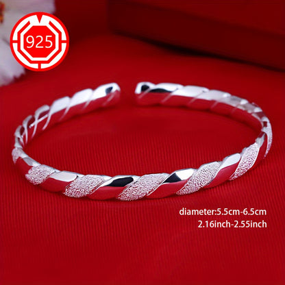 Cuff Bracelet - 925 Sterling Silver Twisted Open Bangle Set 2Pcs for Women - product detail view 7
