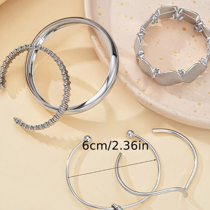 Cuff Bracelet - Chunky Bangle Set 5pcs Geometric Twisted Texture Metal Wide Stacking - product detail view 7