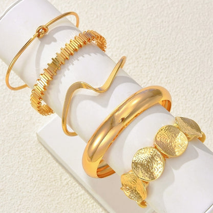 Cuff Bracelet - Chunky Bangle Set 5pcs Geometric Twisted Texture Metal Wide Stacking - product detail view 9