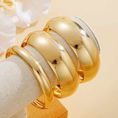 Cuff Bracelet - Chunky Metal Set of 3 - Geometric Wide Bangle Set with Twisted Texture - product detail view 4