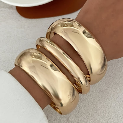 Cuff Bracelet - Chunky Metal Set of 3 - Geometric Wide Bangle Set with Twisted Texture - product detail view 9