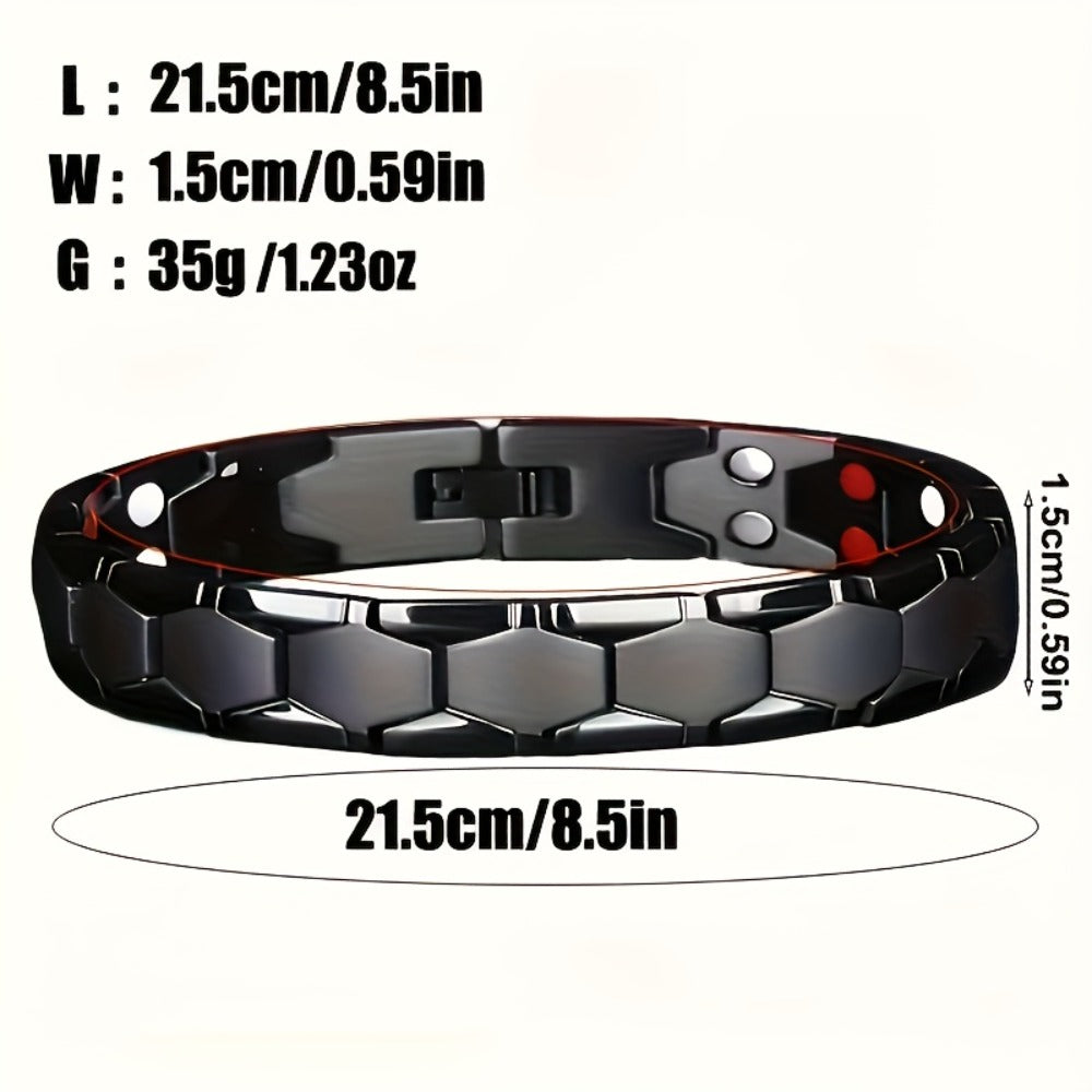 Cuff Bracelet - Men's Titanium Alloy Hexagonal Wide Allergen-Free Water-Resistant Snap - product detail view 2