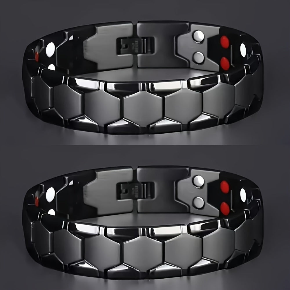 Cuff Bracelet - Men's Titanium Alloy Hexagonal Wide Allergen-Free Water-Resistant Snap - product detail view 3