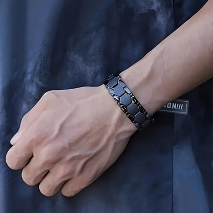 Cuff Bracelet - Men's Titanium Alloy Hexagonal Wide Allergen-Free Water-Resistant Snap - product detail view 4