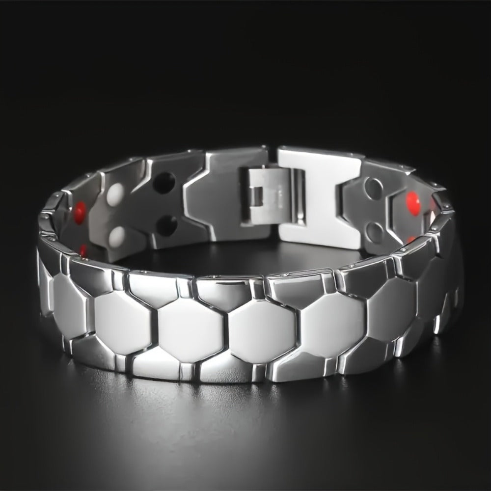 Cuff Bracelet - Men's Titanium Alloy Hexagonal Wide Allergen-Free Water-Resistant Snap - product detail view 6