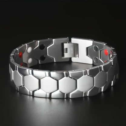 Cuff Bracelet - Men's Titanium Alloy Hexagonal Wide Allergen-Free Water-Resistant Snap - product detail view 6