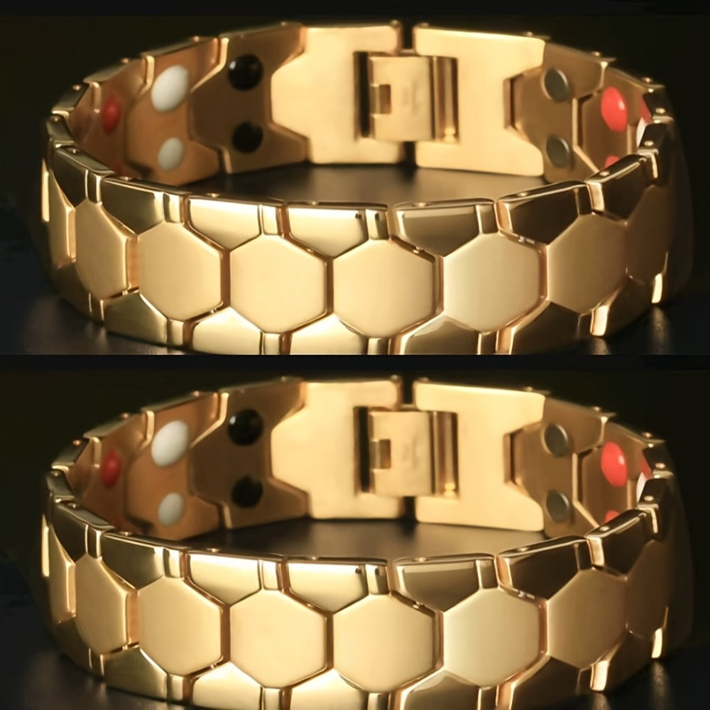 Cuff Bracelet - Men's Titanium Alloy Hexagonal Wide Allergen-Free Water-Resistant Snap - product detail view 7