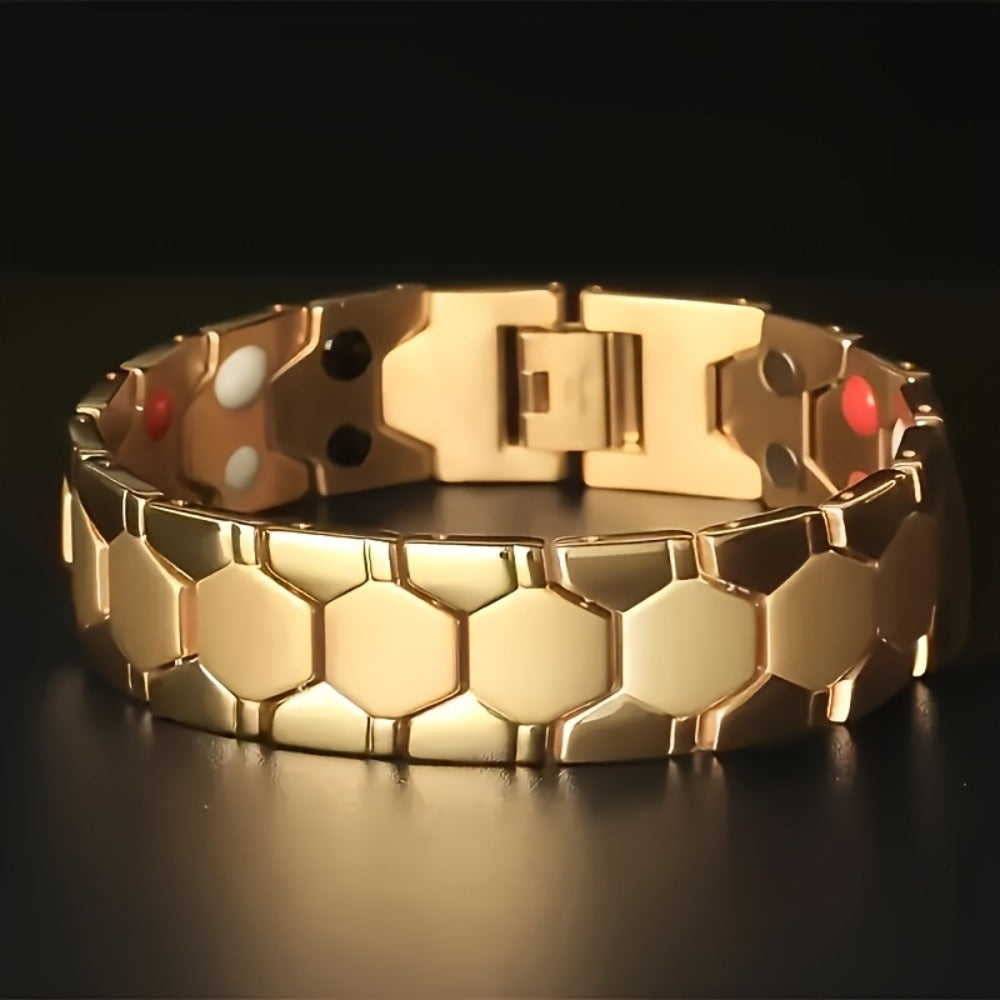 Cuff Bracelet - Men's Titanium Alloy Hexagonal Wide Allergen-Free Water-Resistant Snap - product detail view 8