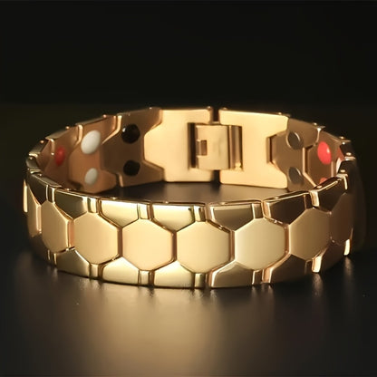 Cuff Bracelet - Men's Titanium Alloy Hexagonal Wide Allergen-Free Water-Resistant Snap - product detail view 8