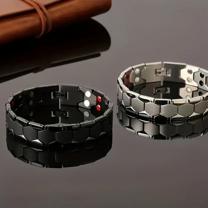 Cuff Bracelet - Men's Titanium Alloy Hexagonal Wide Allergen-Free Water-Resistant Snap - product detail view 12