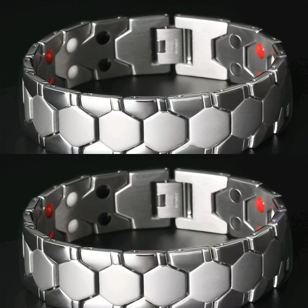 Cuff Bracelet - Men's Titanium Alloy Hexagonal Wide Allergen-Free Water-Resistant Snap - product detail view 14