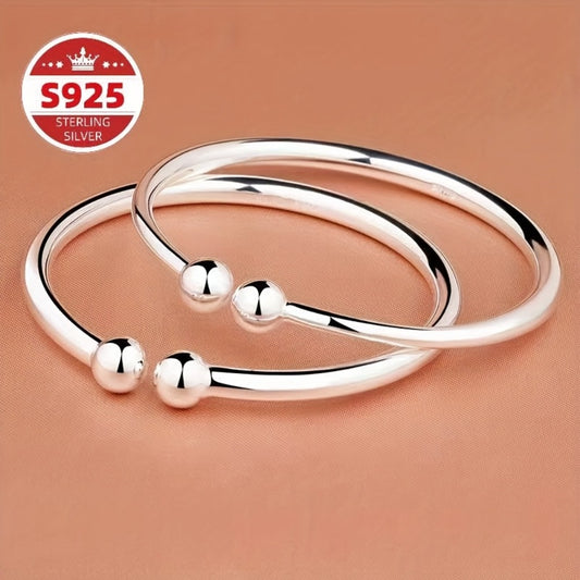 Cuff Bracelet - S925 Sterling Silver Open Bangle 2pcs for Women, Pearlescent Garlic Knot - main product view