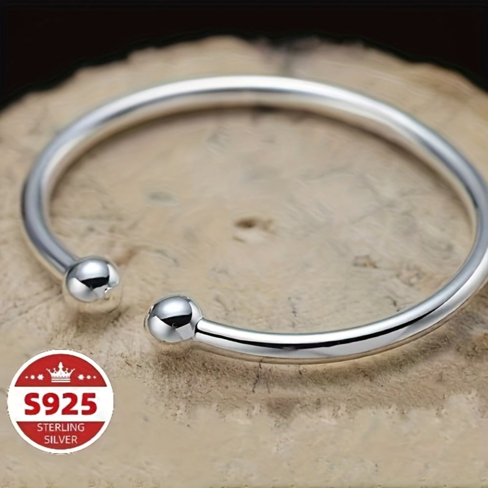 Cuff Bracelet - S925 Sterling Silver Open Bangle 2pcs for Women, Pearlescent Garlic Knot - product detail view 3