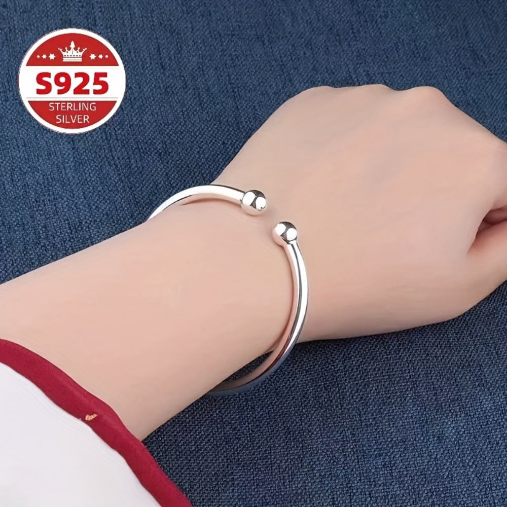 Cuff Bracelet - S925 Sterling Silver Open Bangle 2pcs for Women, Pearlescent Garlic Knot - product detail view 4