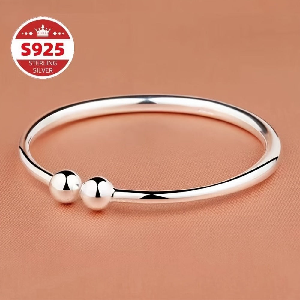 Cuff Bracelet - S925 Sterling Silver Open Bangle 2pcs for Women, Pearlescent Garlic Knot - product detail view 8