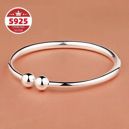 Cuff Bracelet - S925 Sterling Silver Open Bangle 2pcs for Women, Pearlescent Garlic Knot - product detail view 8