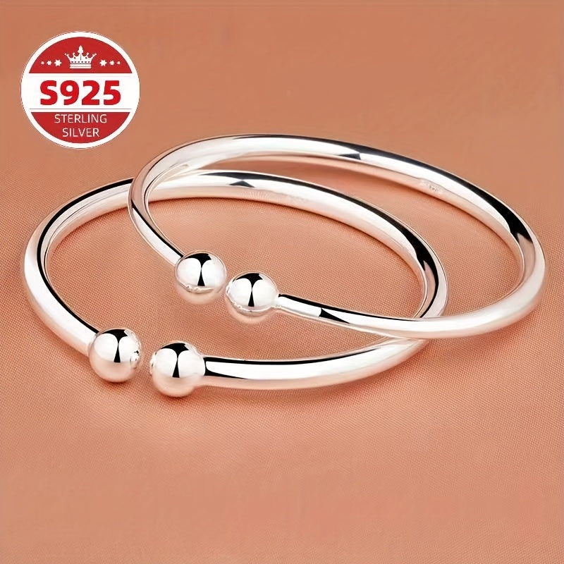 Cuff Bracelet - S925 Sterling Silver Open Bangle 2pcs for Women, Pearlescent Garlic Knot - product detail view 10