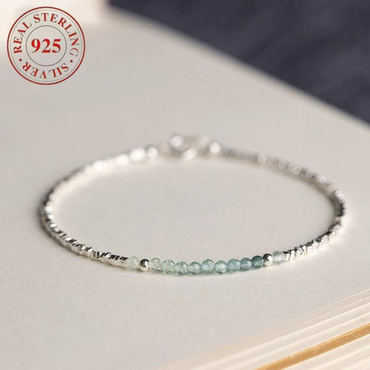 Cuff Bracelet - Silver 925 Aquamarine Delicate Light Luxury Broken Style Thin for Women - main product view