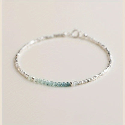 Cuff Bracelet - Silver 925 Aquamarine Delicate Light Luxury Broken Style Thin for Women - product detail view 3