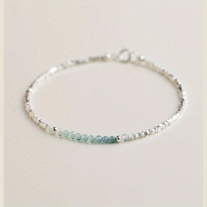 Cuff Bracelet - Silver 925 Aquamarine Delicate Light Luxury Broken Style Thin for Women - product detail view 4
