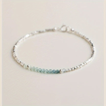 Cuff Bracelet - Silver 925 Aquamarine Delicate Light Luxury Broken Style Thin for Women - product detail view 13