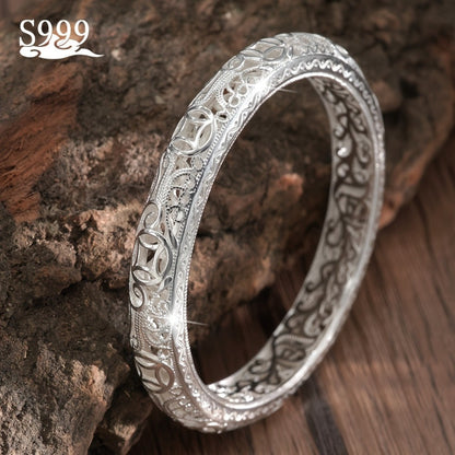 Cuff Bracelet - Silver Bangle S999 Pure Solid Silver Closed End for Women High Shine - product detail view 5