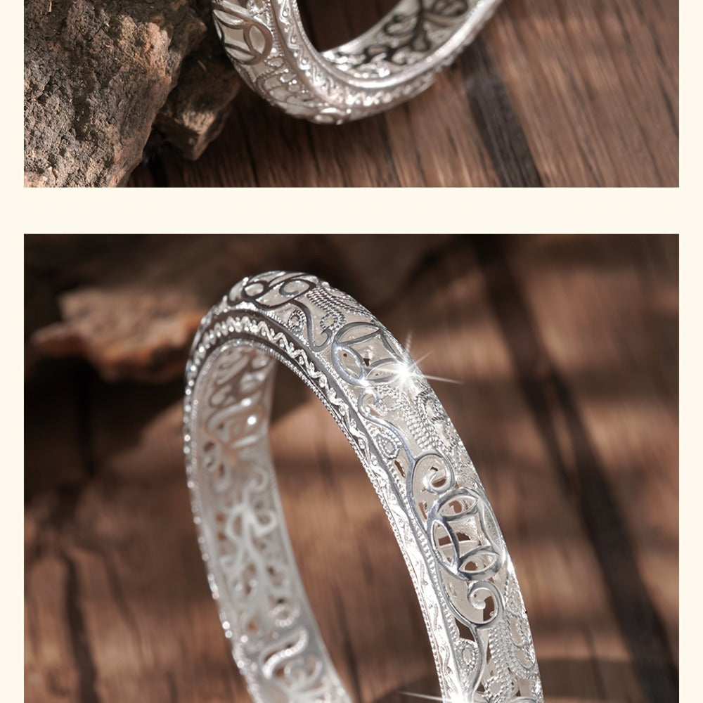 Cuff Bracelet - Silver Bangle S999 Pure Solid Silver Closed End for Women High Shine - product detail view 15