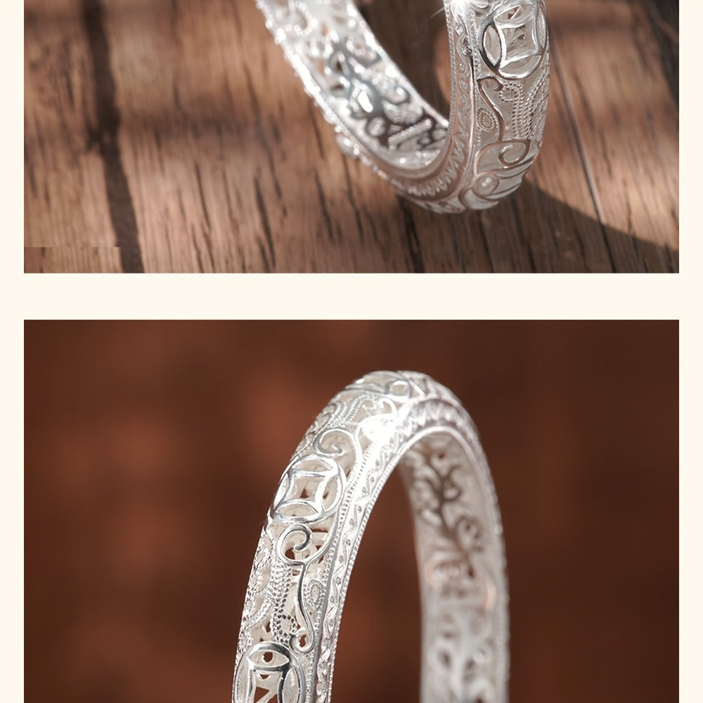 Cuff Bracelet - Silver Bangle S999 Pure Solid Silver Closed End for Women High Shine - product detail view 16
