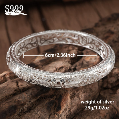 Cuff Bracelet - Silver Bangle S999 Pure Solid Silver Closed End for Women High Shine - product detail view 18