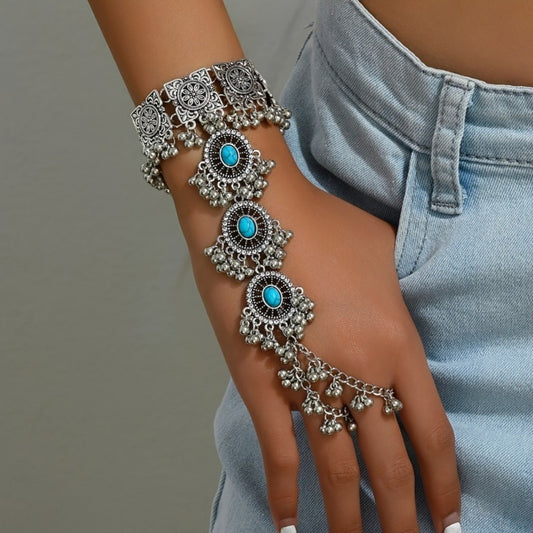 Cuff Bracelet - Turquoise Boho Mitten Vintage Bollywood-Inspired Stone Bangle, Ethnic - main product view