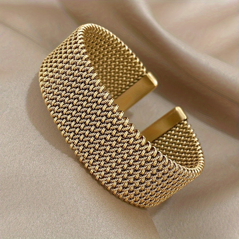 Cuff Bracelet - Wide Gold Tone Stainless Steel Vintage Statement for Women Elegant Open - product detail view 10