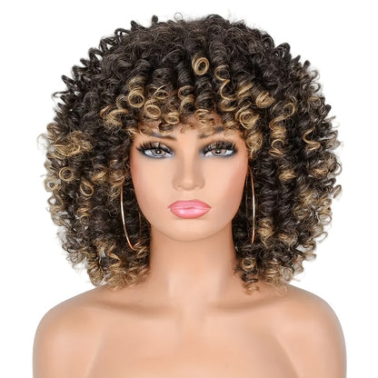 Curly Wig - Afro Kinky for Women - 14" Coily Synthetic with Bangs | Heat Resistant - product detail view 11